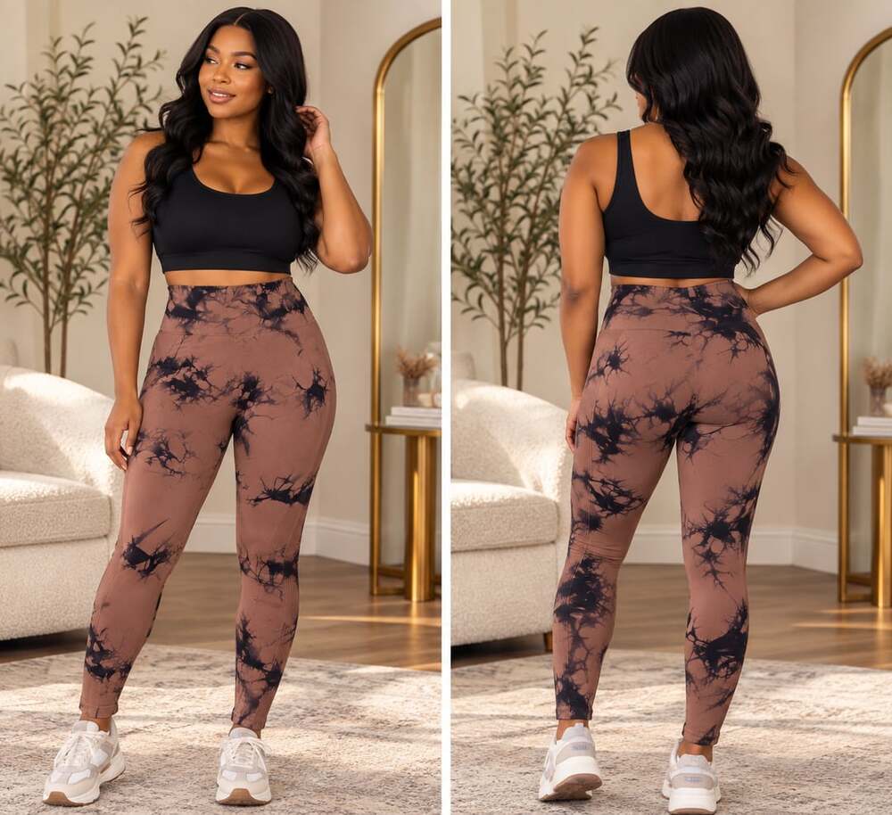 Y2K Grunge Tie Dye Leggings Alt Streetwear Mocha Black High Rise